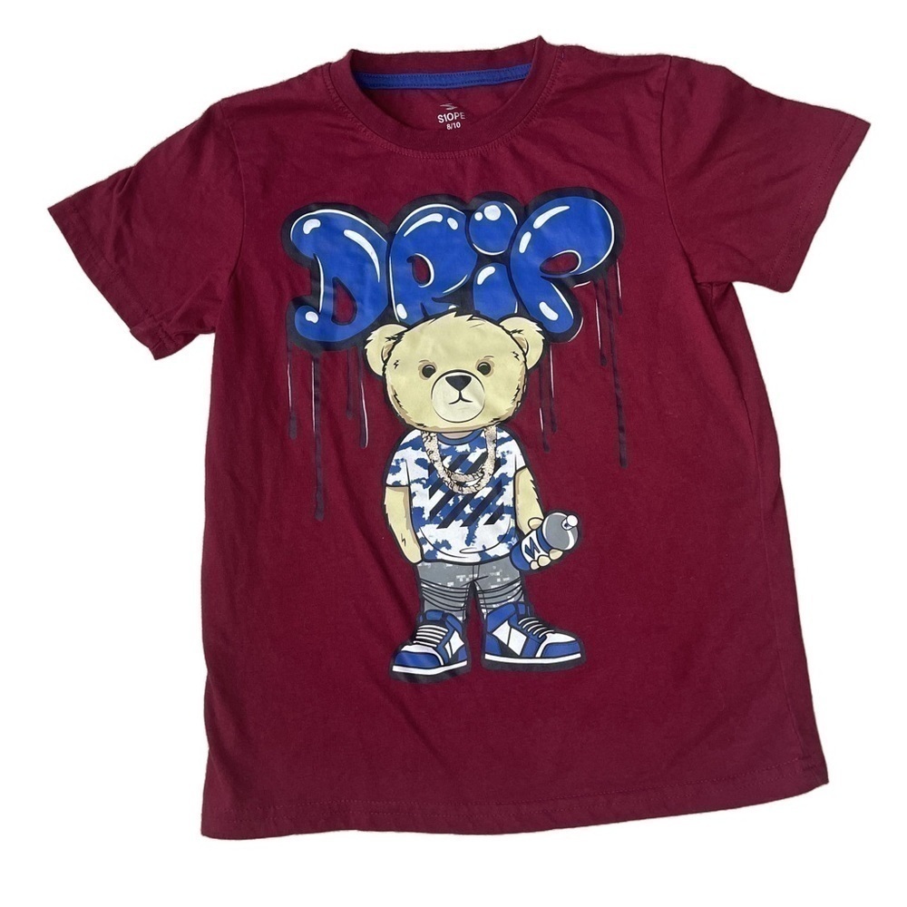 🟢 3/$15 Drip Bear Printed Graphic Tee Youth Small (8/10)